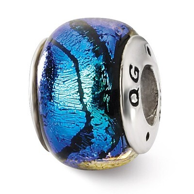 Blue Dichroic Glass Bead - Sterling Silver QRS1454, MPN: QRS1454, 883957305707