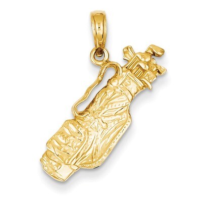 Open-Backed Golf Bag with Clubs Charm 14k Gold Solid Polished C2618, MPN: C2618, 637218020836