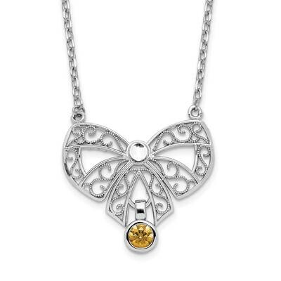 Nov. Bow CZ Diamond Birthstone Necklace 18 Inch Sterling Silver Rhodium-Plated Polished QG6141-18, …