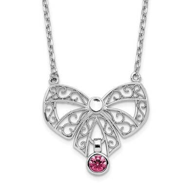 July Bow CZ Diamond Birthstone Necklace 18 Inch Sterling Silver Rhodium-Plated Polished QG6137-18, …
