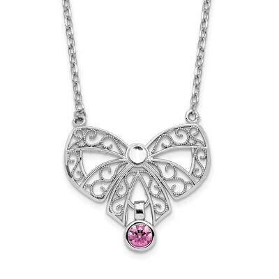 June Bow CZ Diamond Birthstone Necklace 18 Inch Sterling Silver Rhodium-Plated Polished QG6136-18, …