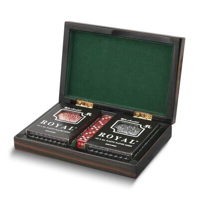 Two-sets of Playing Cards and 5 Dice in Ebony Finish Wooden Case GM12666, MPN: GM12666,