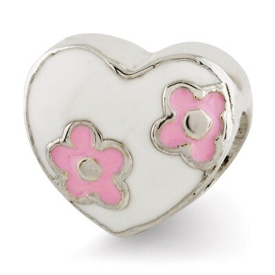 Enameled Heart with Pink Flowers Bead - Sterling Silver QRS2936, MPN: QRS2936, 883957440958