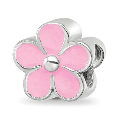 Pink Enamel Flower Bead Sterling Silver QRS4201, MPN: QRS4201,