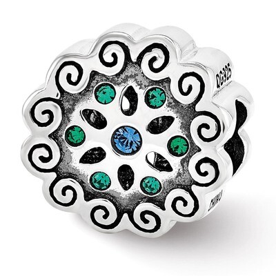 Blue Green Swarovski Flower Bead - Sterling Silver QRS3353, MPN: QRS3353, 886774613727