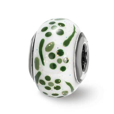 Green Glitter Flower Italian Glass Bead Sterling Silver QRS4019, MPN: QRS4019,