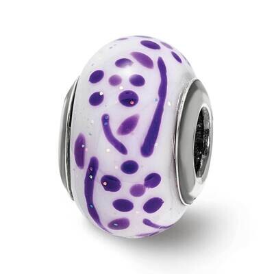 Purple Glitter Flower Italian Glass Bead Sterling Silver QRS4018, MPN: QRS4018,