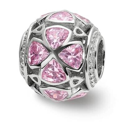 Flowers with Pink CZ Diamond Bead Sterling Silver QRS4028, MPN: QRS4028,