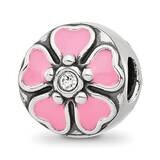 Pink Enamel and CZ Flower Bead Sterling Silver QRS4293, MPN: QRS4293,