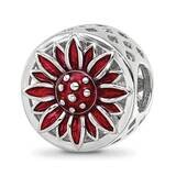 Red Enamel Flower Bead Sterling Silver Rhodium-plated QRS4180, MPN: QRS4180,