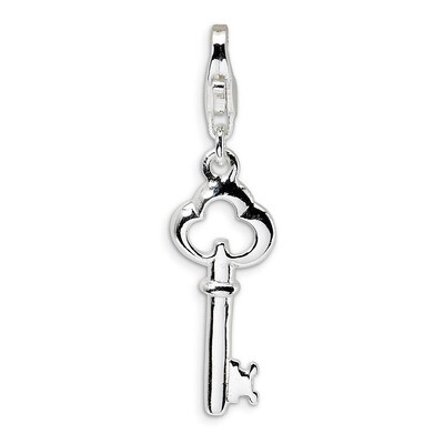 Polished Skeleton Key Charm Sterling Silver QCC131 by Amore La Vita, MPN: QCC131, 883957330884