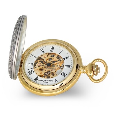 Charles Hubert 2-tone Crown, Ribbon &amp; Shield Skeleton Pocket Watch  XWA6140, MPN: XWA6140, 84887000…