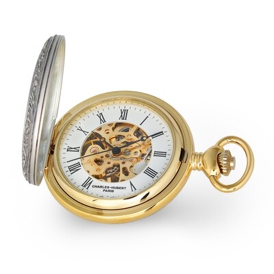 Charles Hubert 2-tone Ribbon &amp; Shield Skeleton Dial Pocket Watch  XWA6139, MPN: XWA6139, 8488700081…