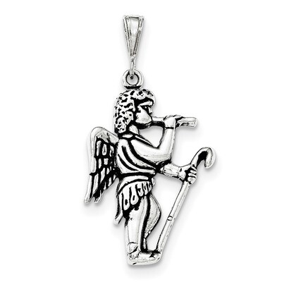 Antiqued Gabriel Blowing Trumpet Pendant Sterling Silver QC8411