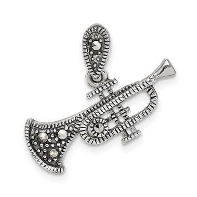 Marcasite Trumpet Pendant Sterling Silver Antiqued QC9607, MPN: QC9607,