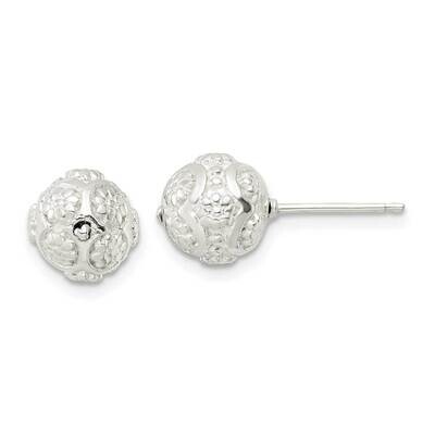 Floral Ball Post Earrings Sterling Silver Polished QE15992, MPN: QE15992, 196904151983