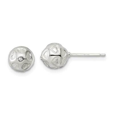 Hearts CZ Diamond Ball Post Earrings Sterling Silver Polished QE15995, MPN: QE15995, 196904150696