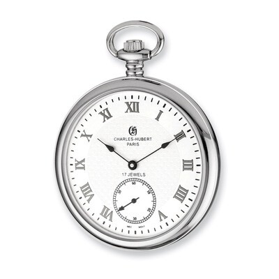 Charles Hubert Stainless Steel Open Face White Dial Pocket Watch XWA4332, MPN: XWA4332, 848870001983