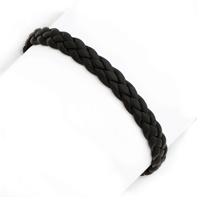 7 Inch Black Braided Leather Bracelet Sterling Silver QG1848-7, MPN: QG1848-7, 883957516554