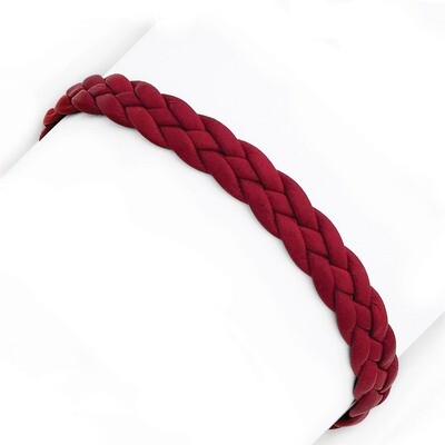 7 Inch Red Braided Leather Bracelet Sterling Silver QG1847-7, MPN: QG1847-7, 883957516561