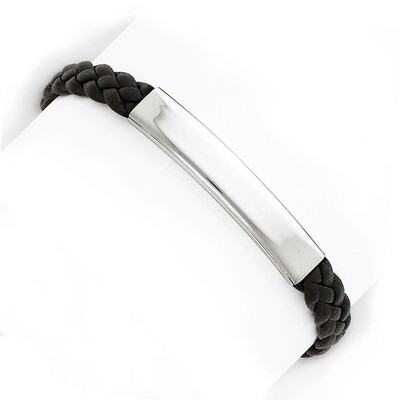 7 Inch Black Braided Leather Bracelet Sterling Silver QG1086-7, MPN: QG1086-7, 883957992938