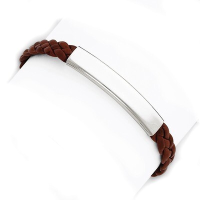 7 Inch Brown Braided Leather Bracelet Sterling Silver QG1087-7, MPN: QG1087-7, 883957992921