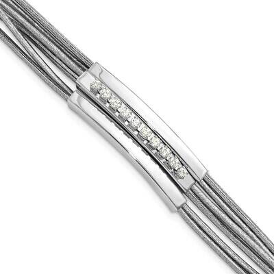 Sterling Silver Rhodium-plated CZ 6-Strand Silver Leather Bracelet J288255180074