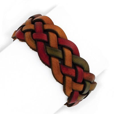 Sterling Silver Wide Multi-Colored Leather Bracelet QG1817-7