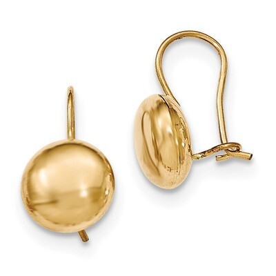 10.5mm Button Kidney Wire Earrings 14k Gold Polished H1034, MPN: H1034, 658226130348