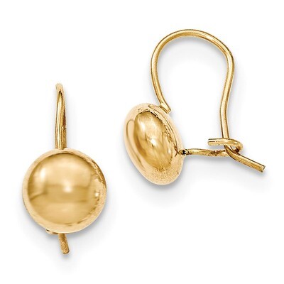 8mm Button Kidney Wire Earrings 14k Gold Polished H1031, MPN: H1031, 658226130317