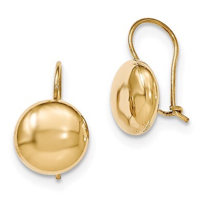 12mm Button Kidney Wire Earrings 14k Gold Polished H1037, MPN: H1037, 658226130362