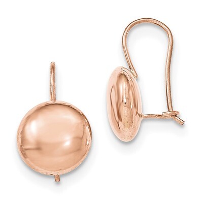 12mm Button Kidney Wire Earrings 14k Rose Polished Gold H1039, MPN: H1039, 658226130386