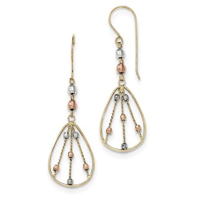 Wire Dangle Shepherd Hook Earrings 14k Tri-Color Gold TH868, MPN: TH868, 191101455032