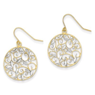 Diamond-cut Filigree Circle Wire Earrings 14K Gold &amp; Rhodium K4348, MPN: K4348, 637218138203