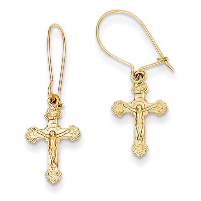 Crucifix Earrings 14k Gold Polished REL183, MPN: REL183, 886774750545