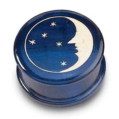 Moon Stars Carved Round Blue Wooden Keepsake Box GM16170, MPN: GM16170, 610939075576