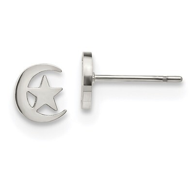 Moon and Star Post Earrings Stainless Steel Polished SRE1208S by Chisel, MPN: SRE1208S, 191101499272
