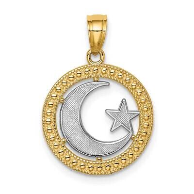 Rhodium Star &amp; Moon Pendant 14k Gold C4640, MPN: C4640, 196904088401