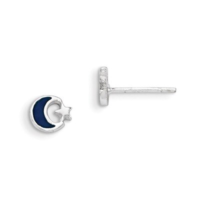 Enamel Moon and Star Post Earrings Sterling Silver QE8643, MPN: QE8643, 883957559445