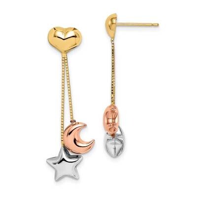 Heart, Star &amp; Moon Dangle Post Earrings 14k Tri-Color Gold GK1015 by Madi K, MPN: GK1015, 191101980…