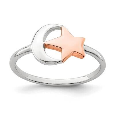 Rose Tone Moon &amp; Star Ring Sterling Silver QR6971-6, MPN: QR6971, 191101920387