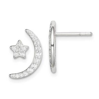 Moon &amp; Star Earrings Sterling Silver CZ Diamond QE14614, MPN: QE14614, 886774089584
