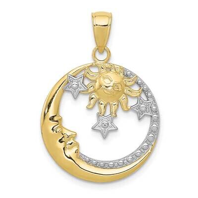 Rhodium Diamond-Cut Moon, Stars, Sun Pendant 10k Gold 10M2867, MPN: 10M2867,