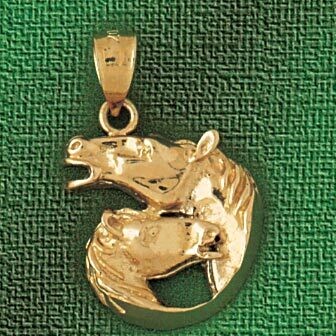 Dazzlers Jewelry Double Horse Head Pendant Necklace Charm Bracelet in Yellow, White or Rose Gold 18…