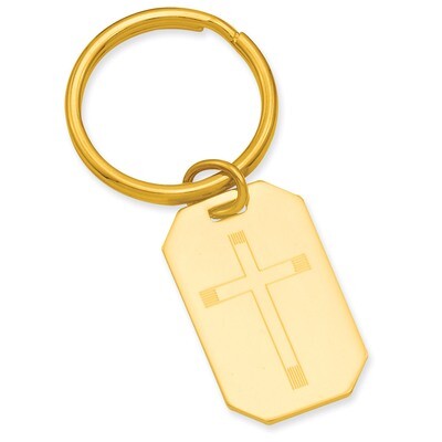 Gold-plated Cross Engravable Key Ring KW674, MPN: KW674, 196904084427