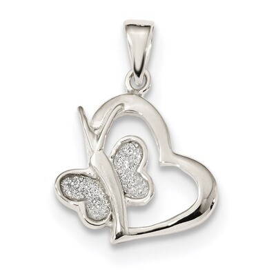 Glitter Enamel Heart with Butterfly Pendant Sterling Silver Polished QP4916, MPN: QP4916, 886774022…
