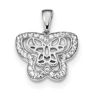 CZ Diamond Butterfly Pendant Sterling Silver Rhodium-plated Polished QP4791, MPN: QP4791,