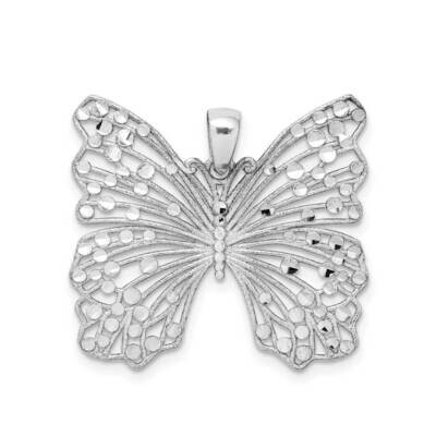 Brushed &amp; Polished &amp; Diamond-cut Butterfly Pendant Sterling Silver Rhodium-plated QP5080, MPN: QP50…