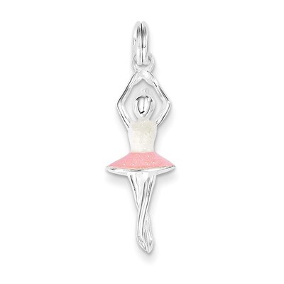 Pink &amp; White Enamel with Glitter Ballerina Charm Sterling Silver QC7093, MPN: QC7093, 723252363715