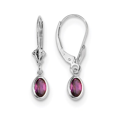 June Rhodolite Leverback Earrings 14k white Gold 6x4 Oval Bezel XBE294, MPN: XBE294, 191101433757